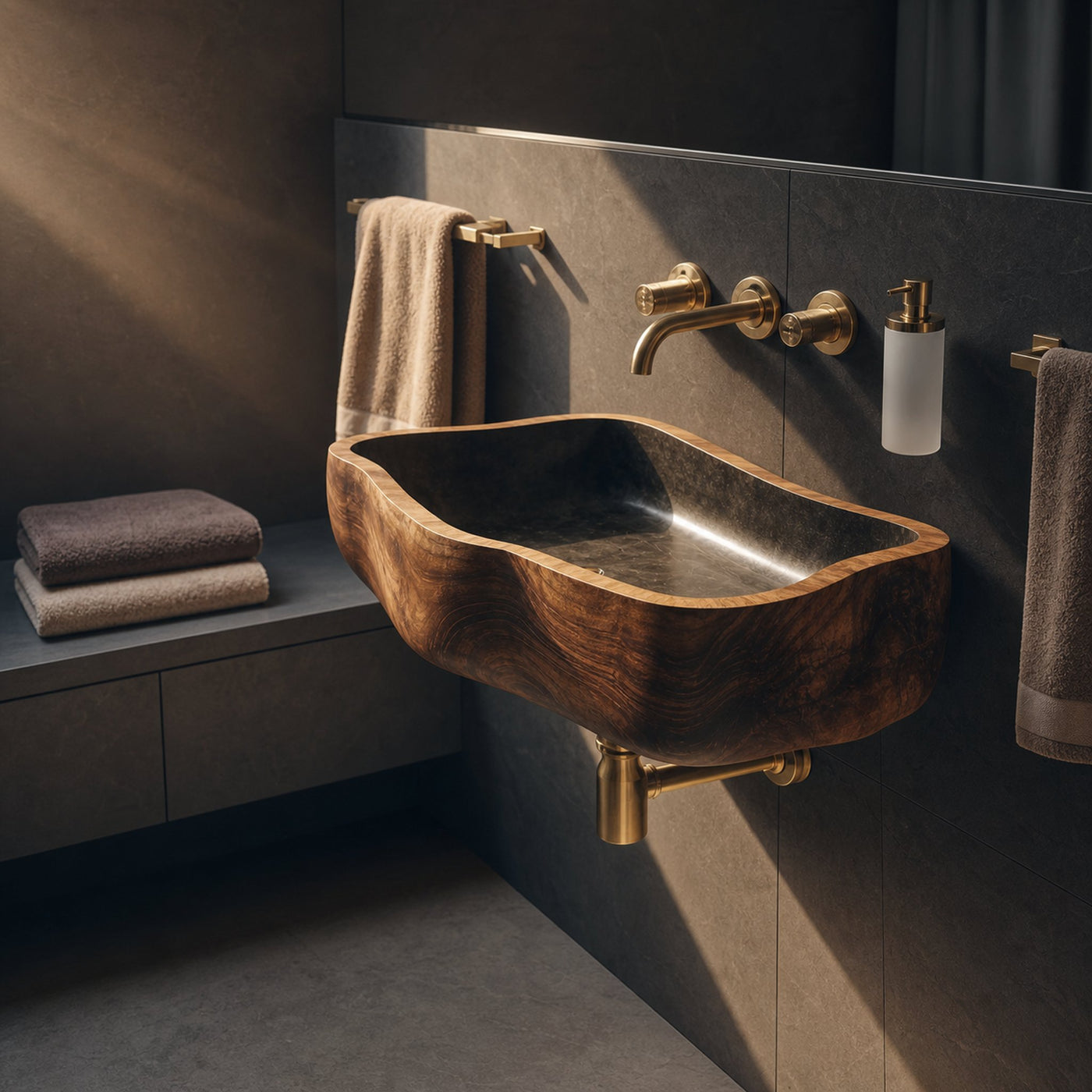 Mid Century Wooden Wall Mounted Bathroom Sink For Elegant Bathroom Design - product view 7