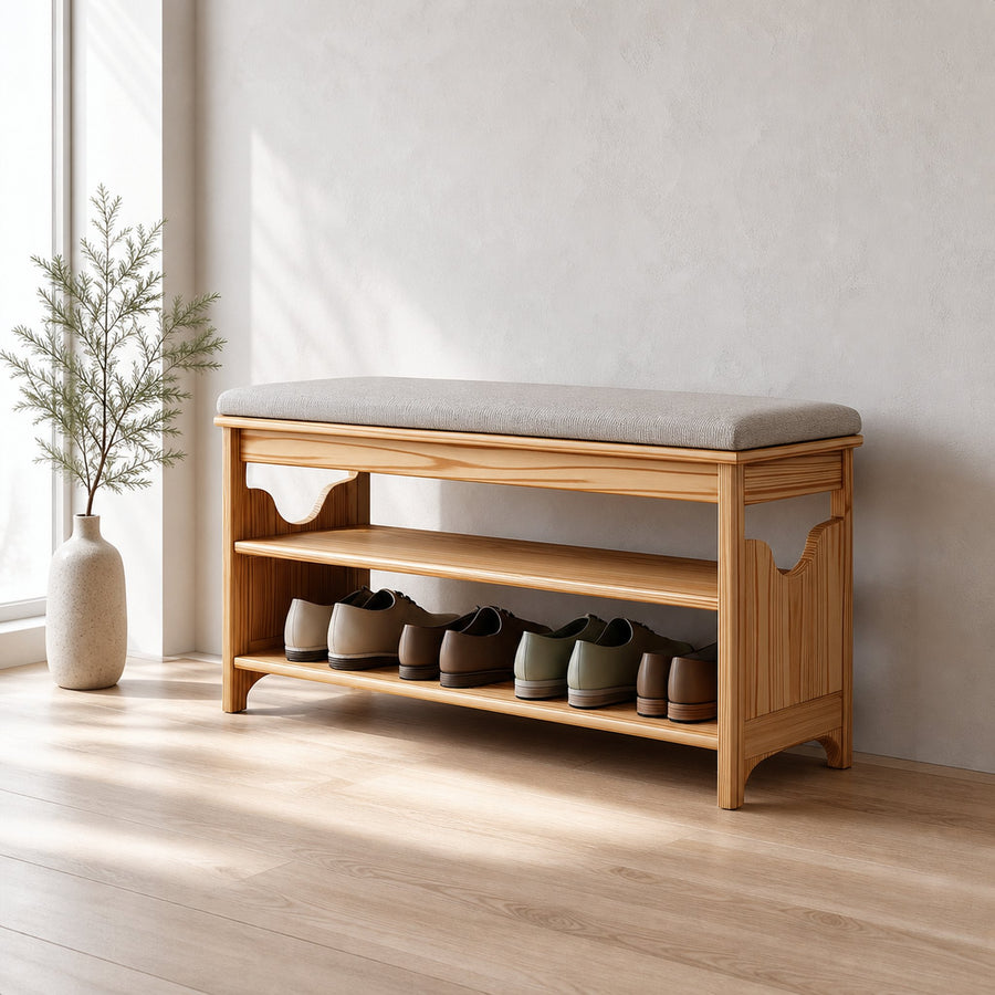 Midcentury Farmhouse Bench Shoe Rack Entryway