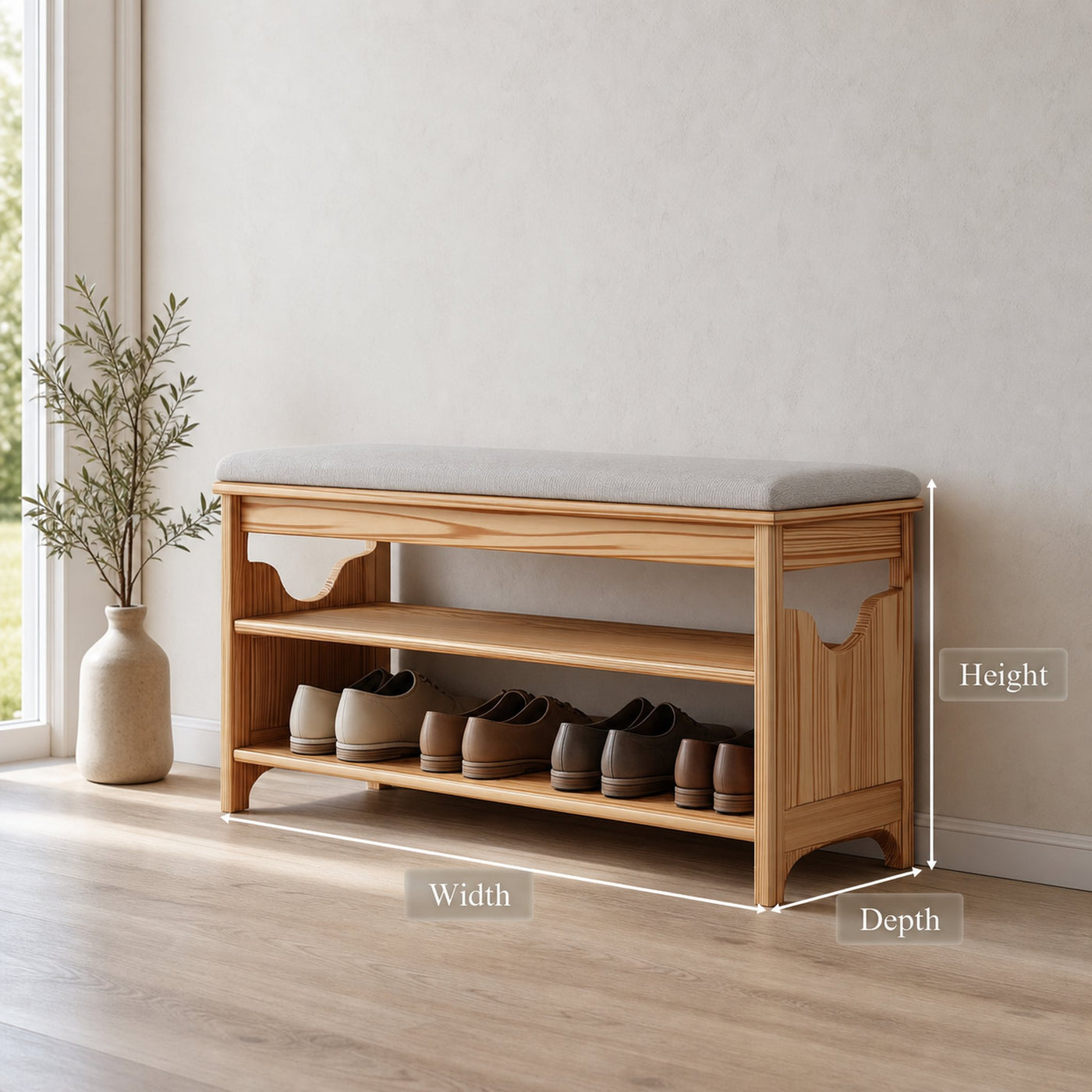 Midcentury Farmhouse Bench Shoe Rack Entryway - product view 6