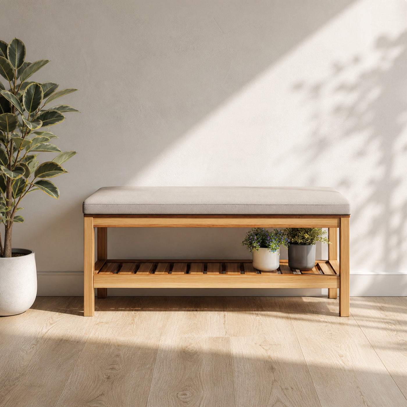 Midcentury Farmhouse Shoe Bench Entryway