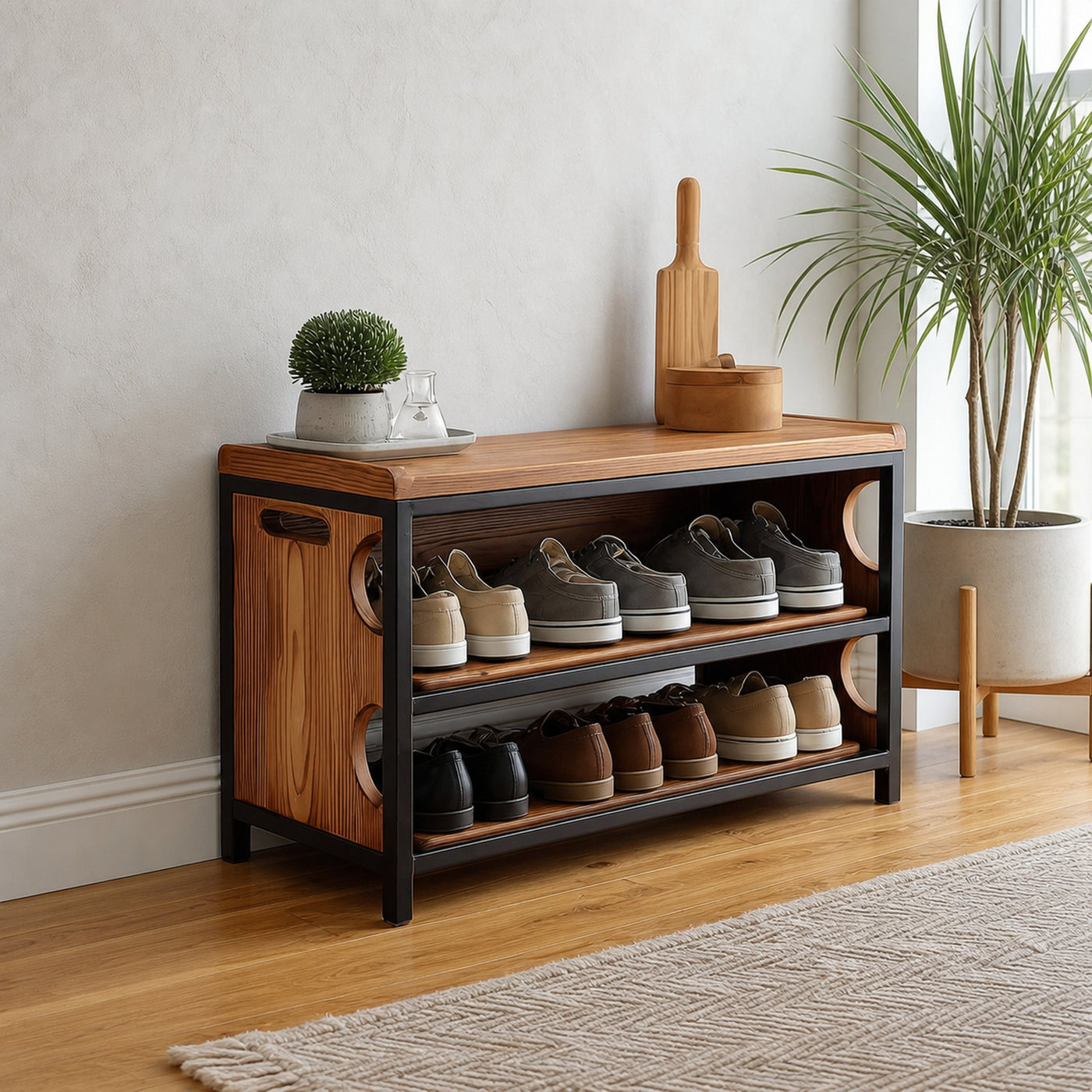 Midcentury Modern Shoe Bench Entryway