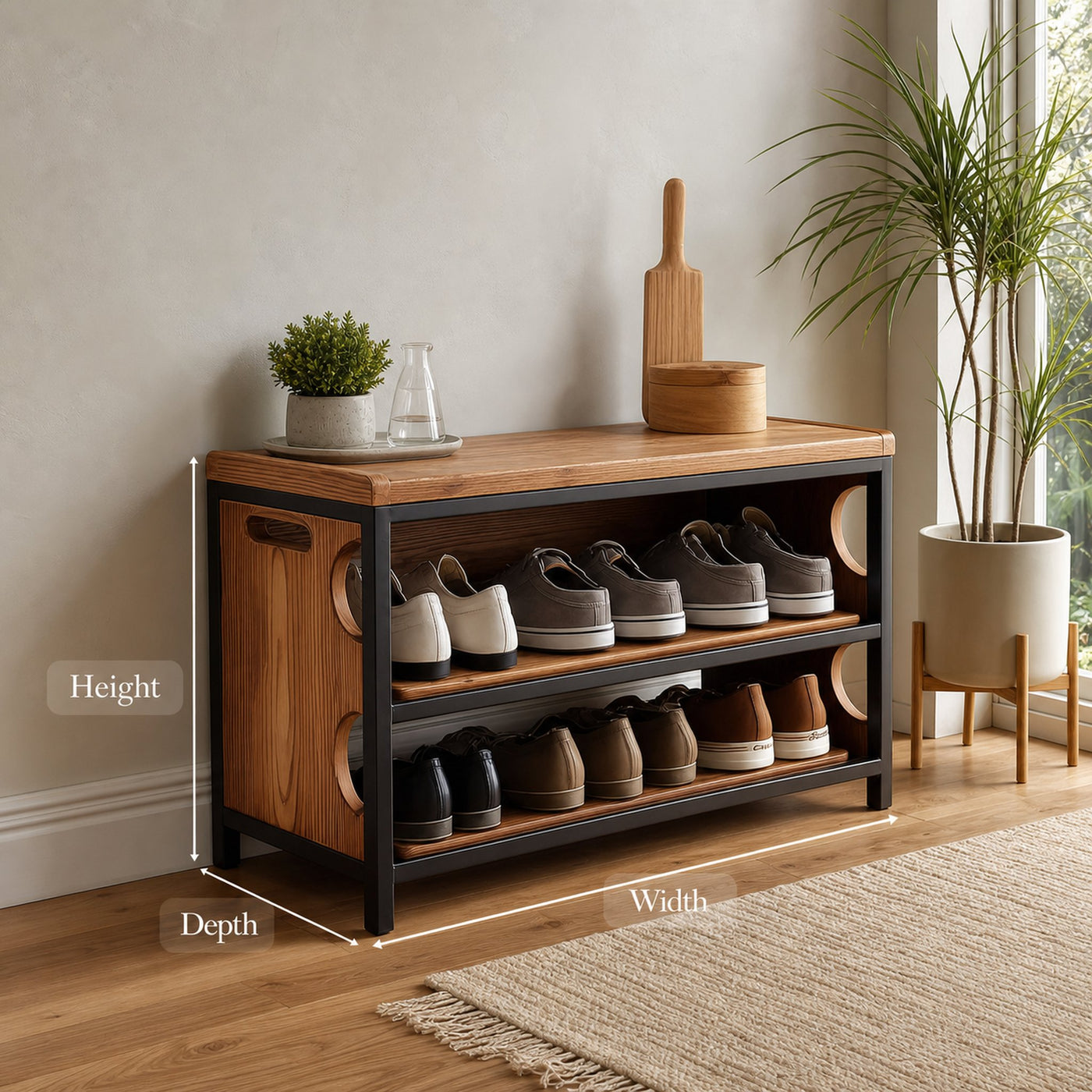 Midcentury Modern Shoe Bench Entryway - product view 6