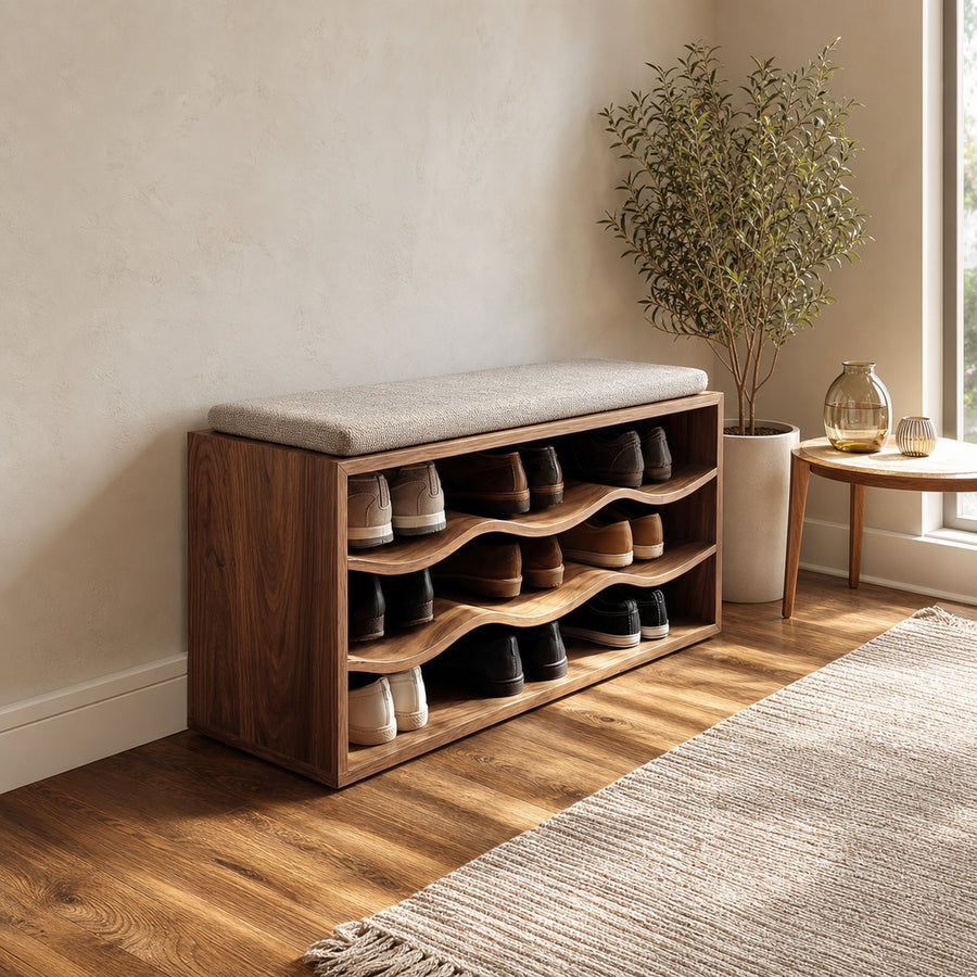 Midcentury Shoe Organizer Bench Entryway