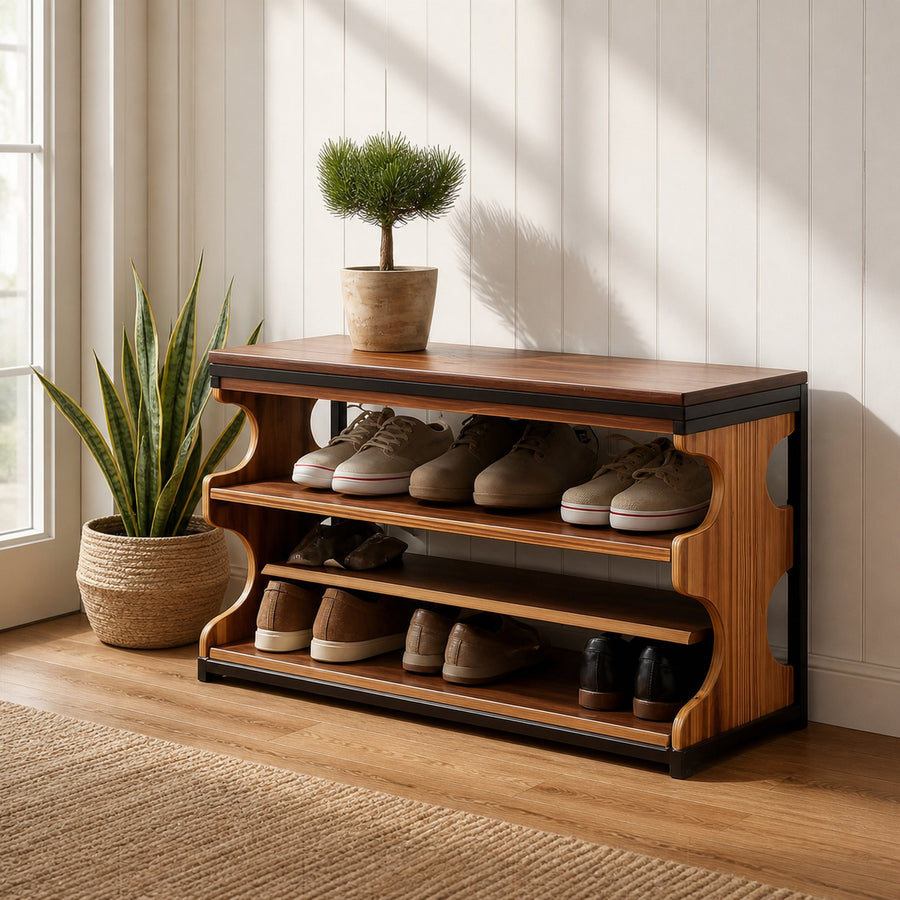 Midcentury Shoe Organizer Bench Entryway