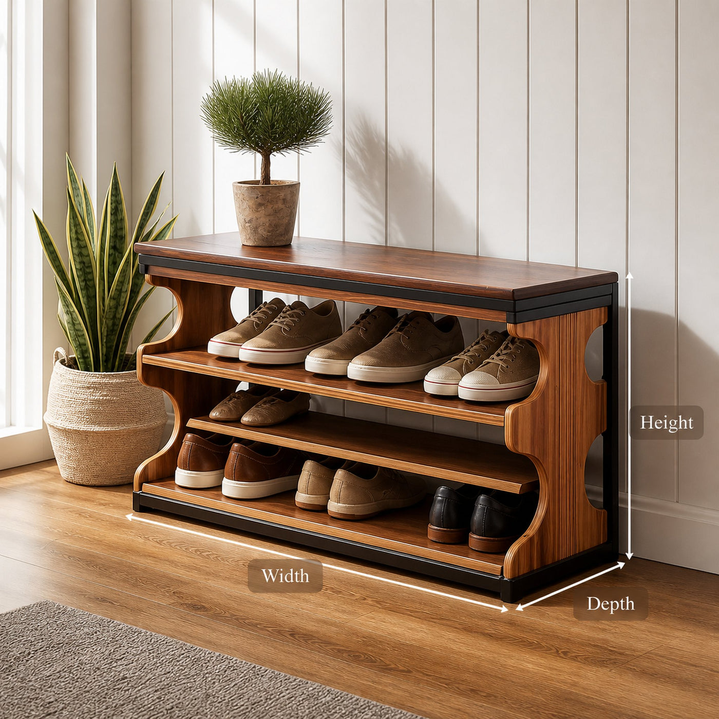 Midcentury Shoe Organizer Bench Entryway - product view 6