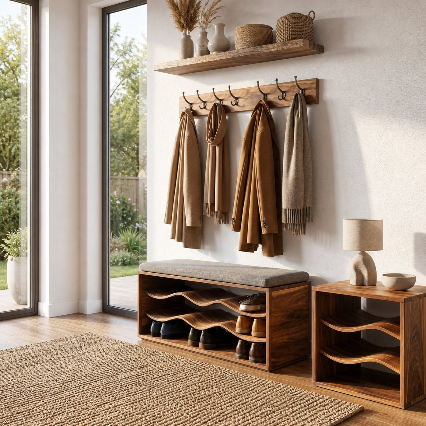 Midcentury Shoe Rack Bench Entryway - product view 6