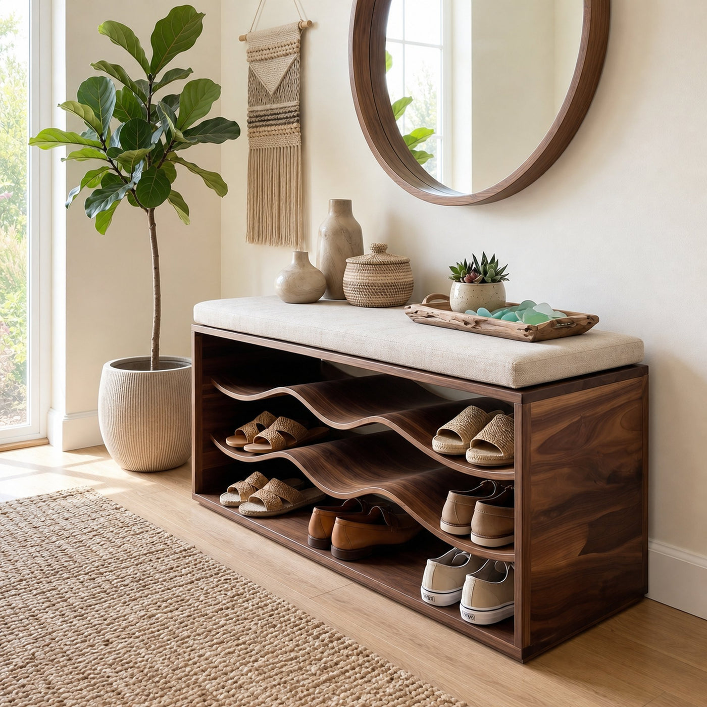 Midcentury Shoe Rack Bench Entryway - product view 7