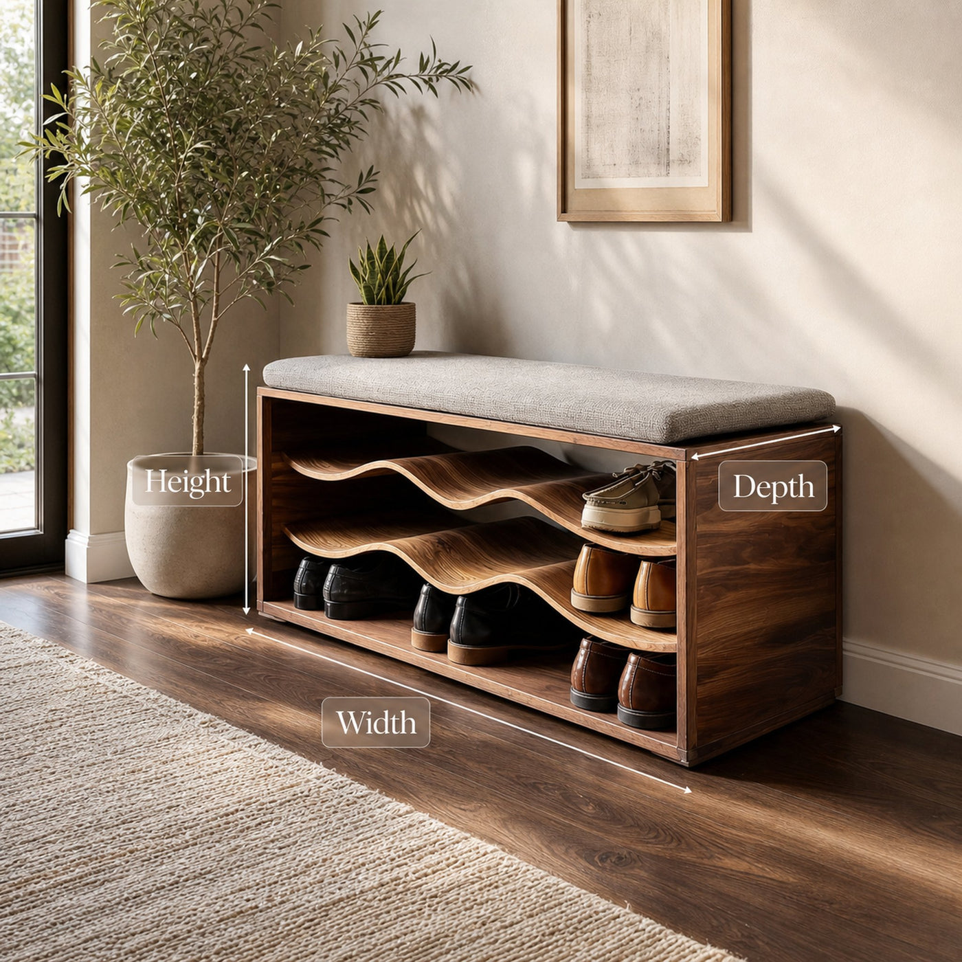 Midcentury Shoe Rack Bench Entryway - product view 8