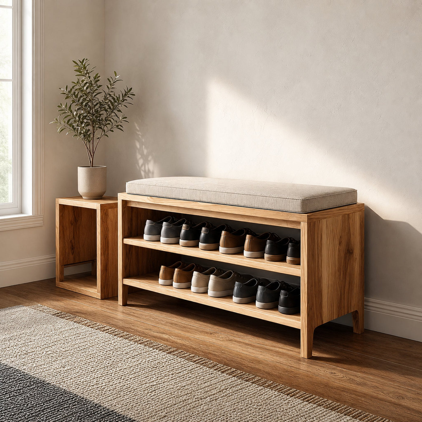 Midcentury Shoe Rack Bench Entryway Storage
