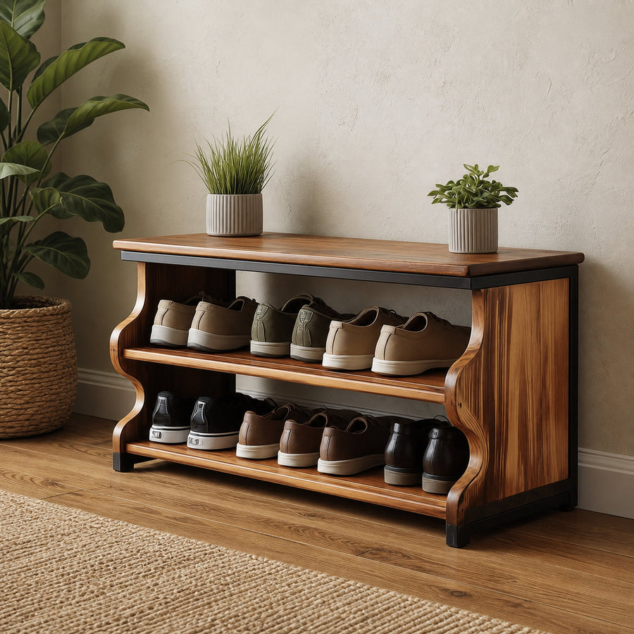 Midcentury Shoe Rack Bench Farmhouse Entryway