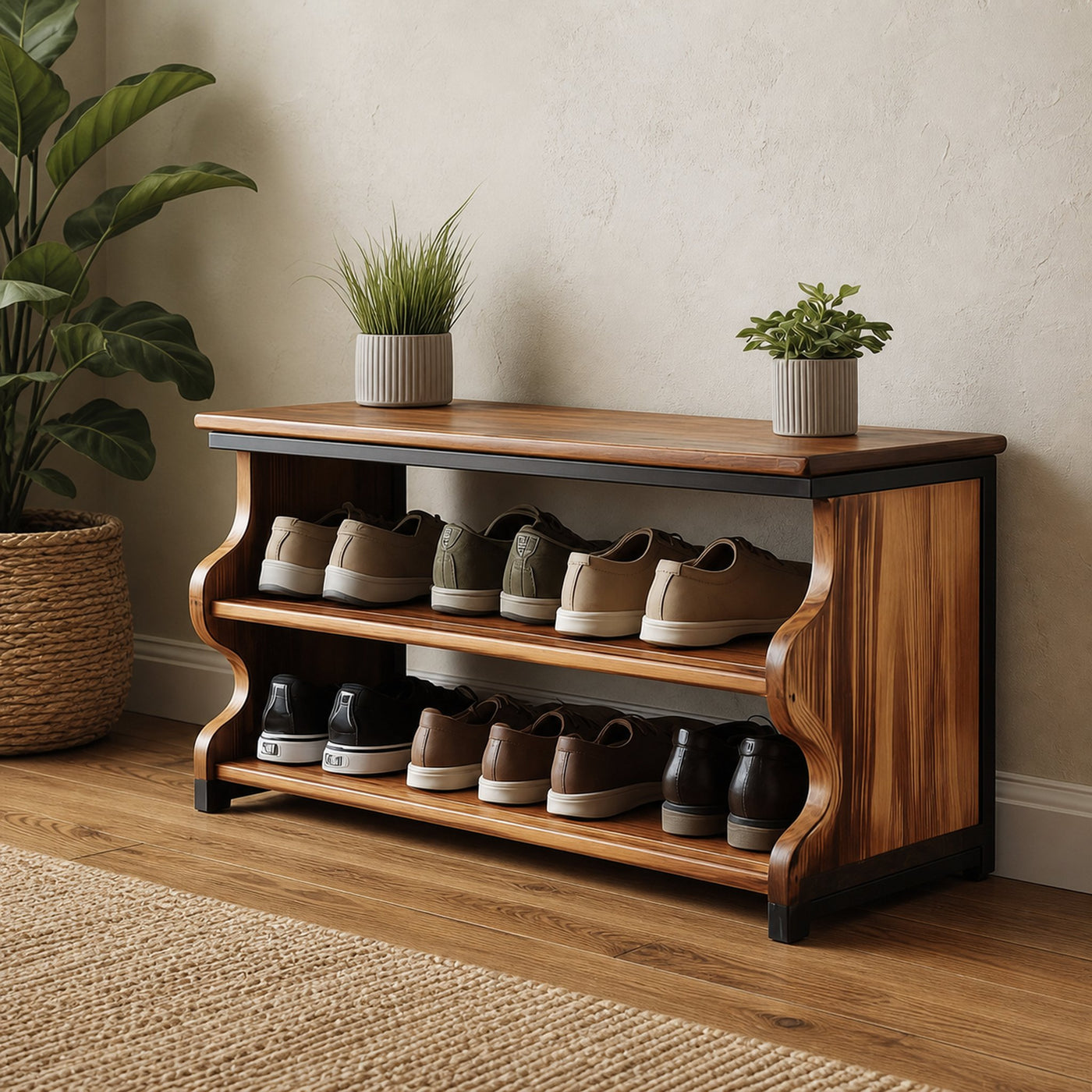 Midcentury Shoe Rack Bench Farmhouse Entryway