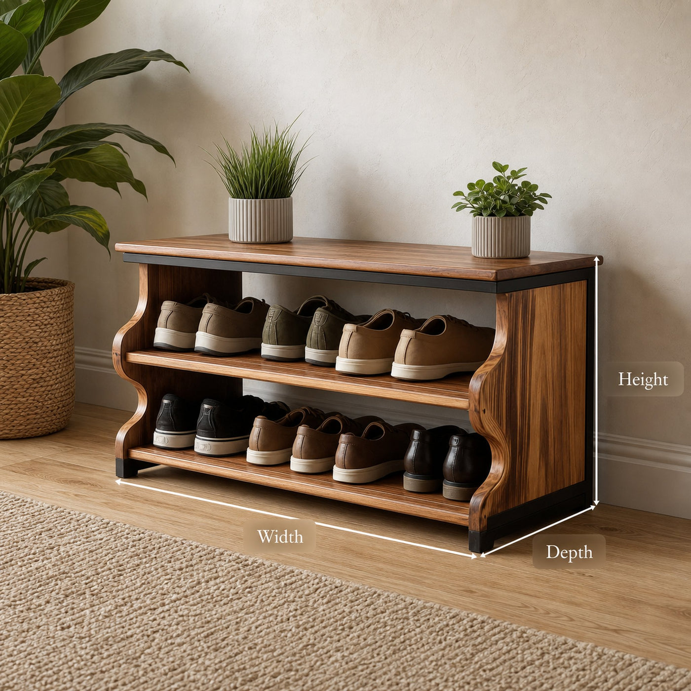 Midcentury Shoe Rack Bench Farmhouse Entryway - product view 6