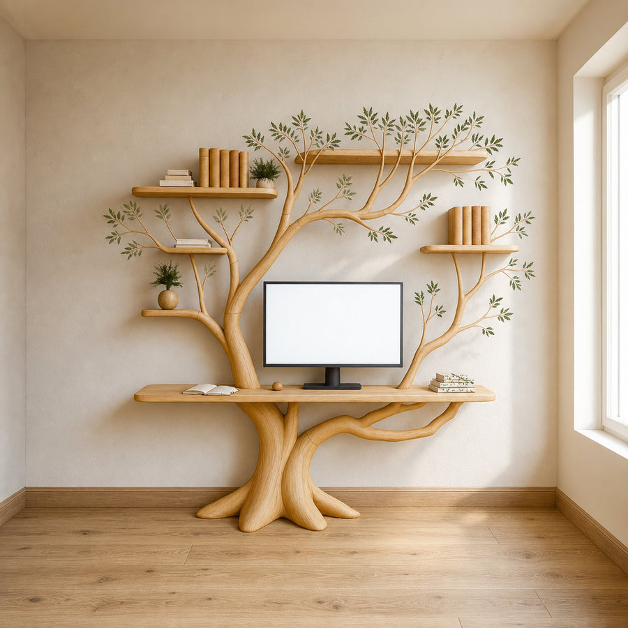 Midcentury Tree Bookshelf Desk Living Bedroom