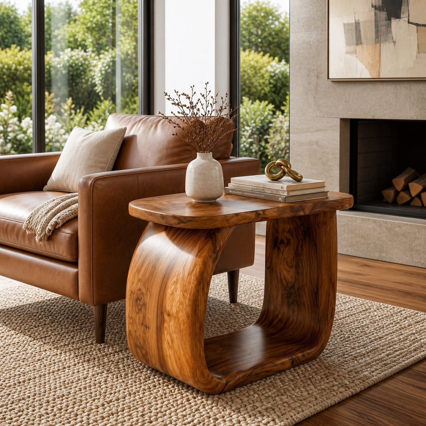 Minimal Beside Table With Curved Open Frame Design For Living Room