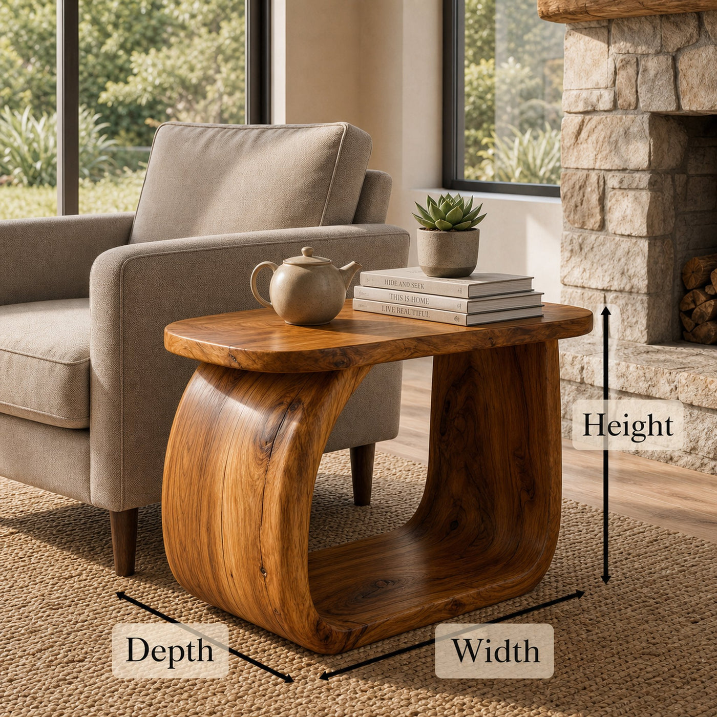 Minimal Beside Table With Curved Open Frame Design For Living Room - product view 8