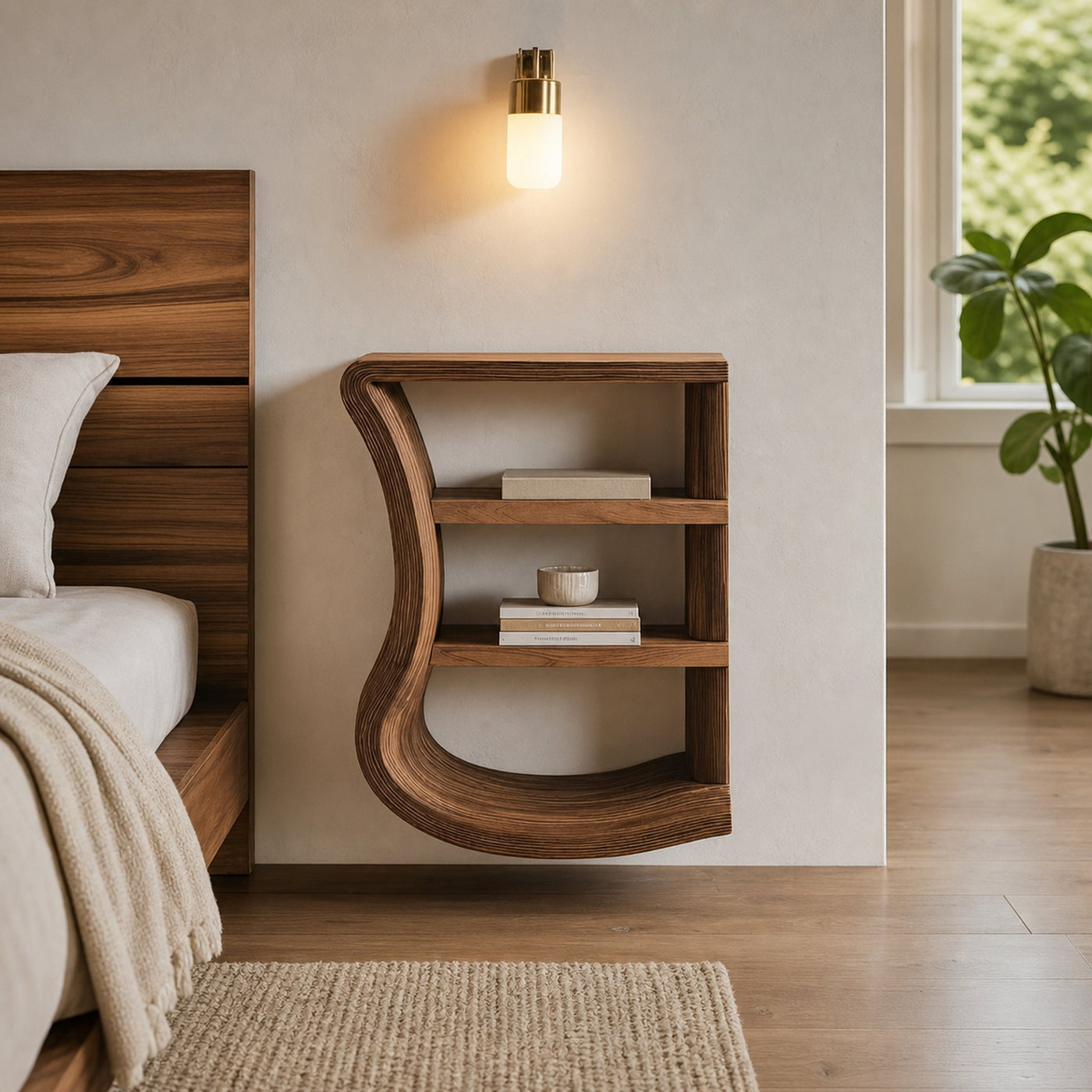 Minimal Curved Nightstand Open Shelf Design For Bedroom - product view 6