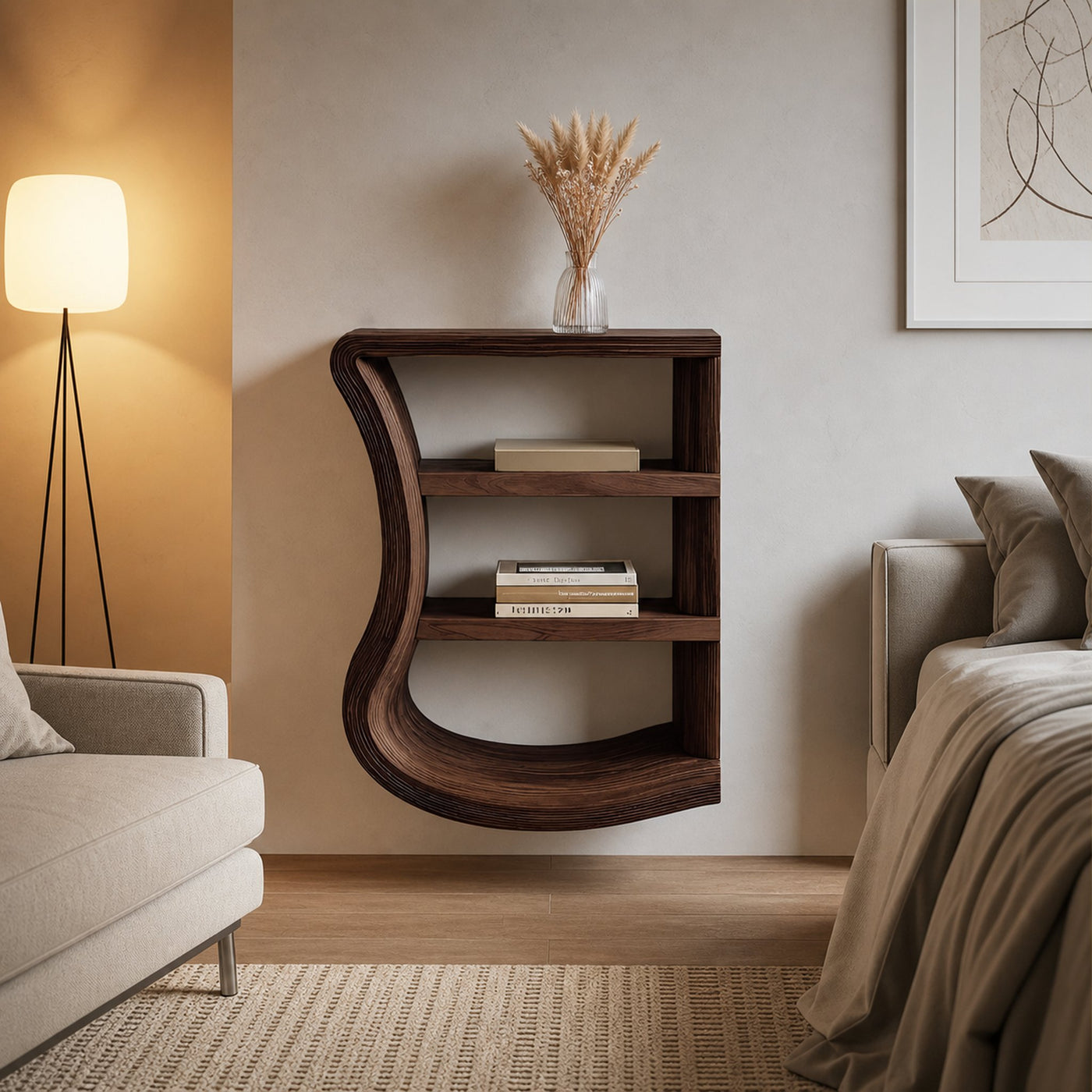 Minimal Curved Nightstand Open Shelf Design For Bedroom - product view 7