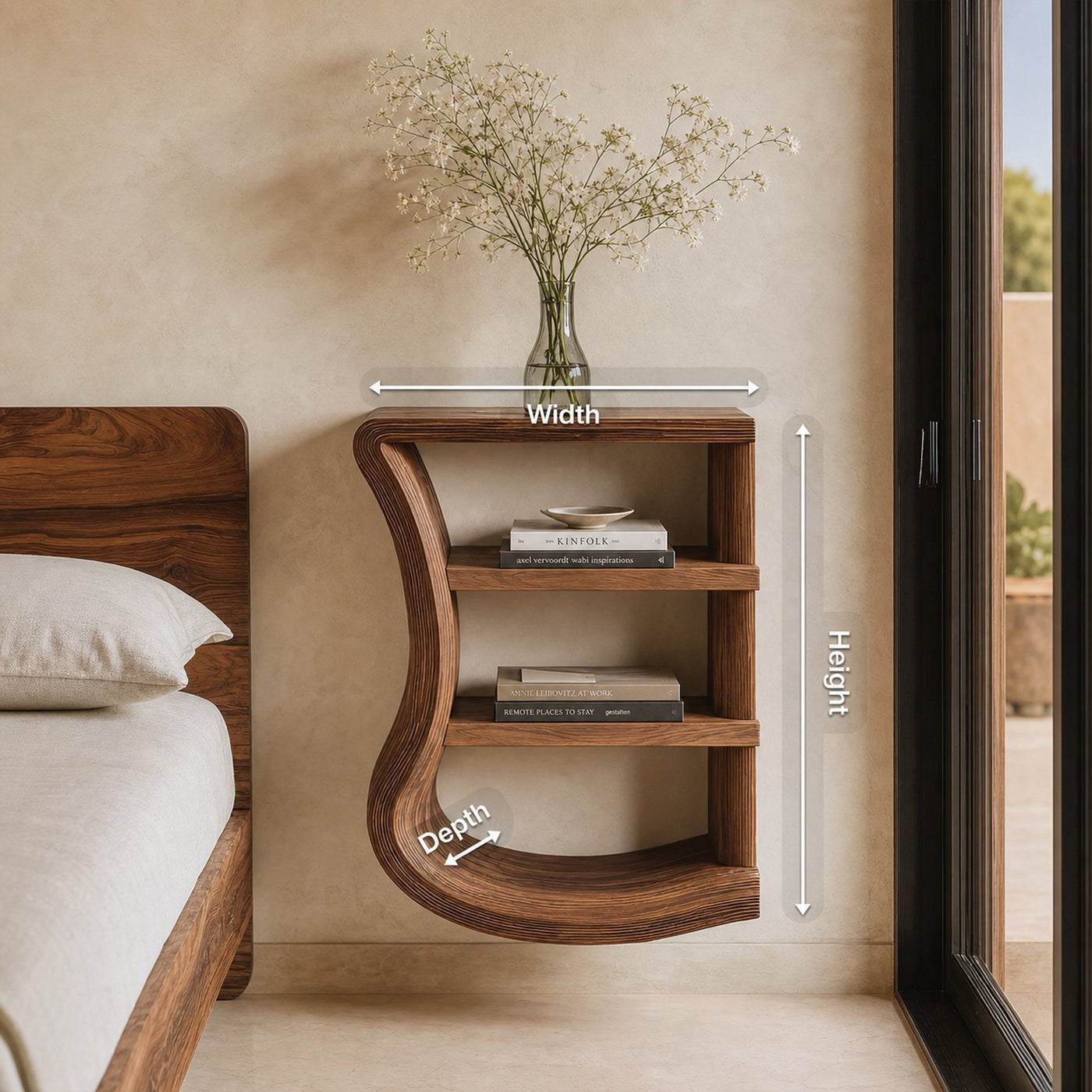 Minimal Curved Nightstand Open Shelf Design For Bedroom - product view 8