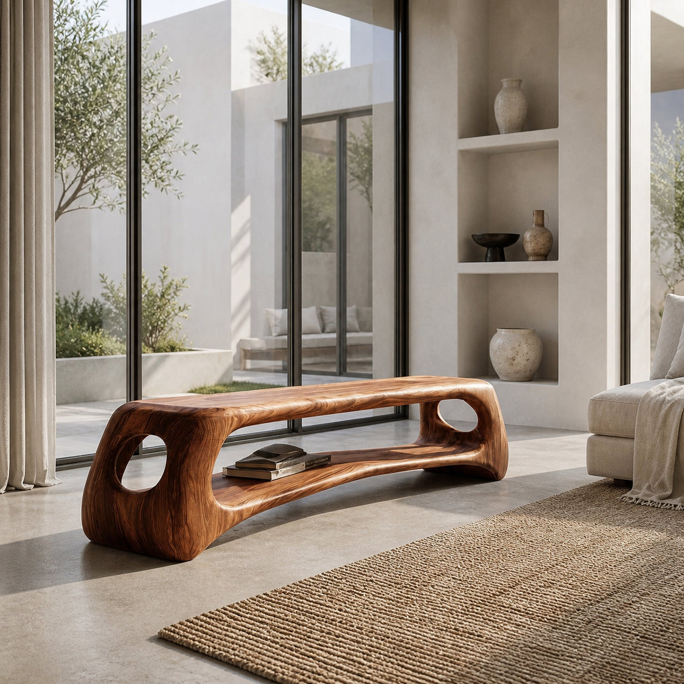 Minimal Natural Wood Gallery Bench For Living Room - product view 6