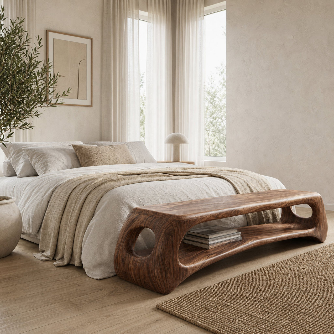 Minimal Natural Wood Gallery Bench For Living Room - product view 7