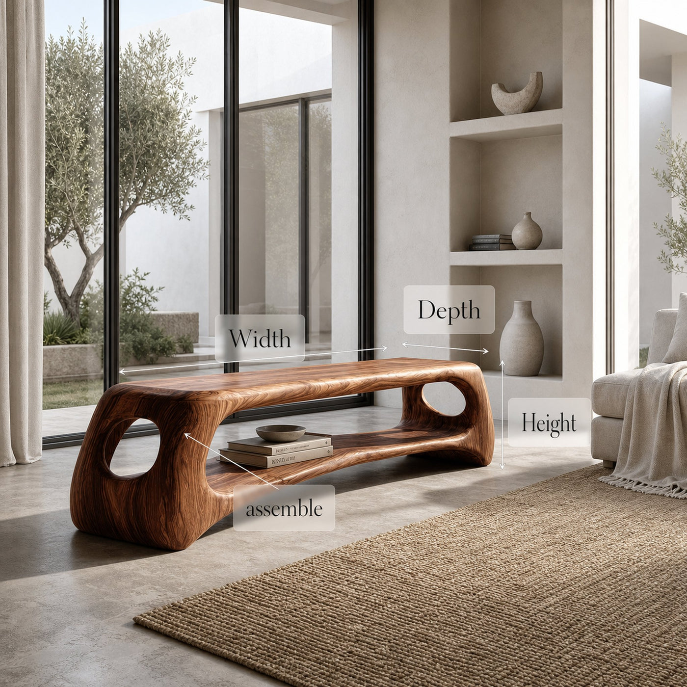 Minimal Natural Wood Gallery Bench For Living Room - product view 8
