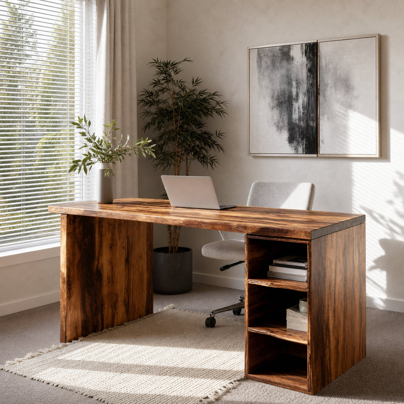 Minimal Office Table With Open Storage For Home Office