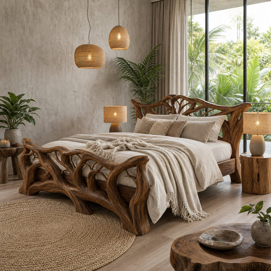 Minimal Organic Bed Frame Solid Wood Smooth Flowing Design Bedroom