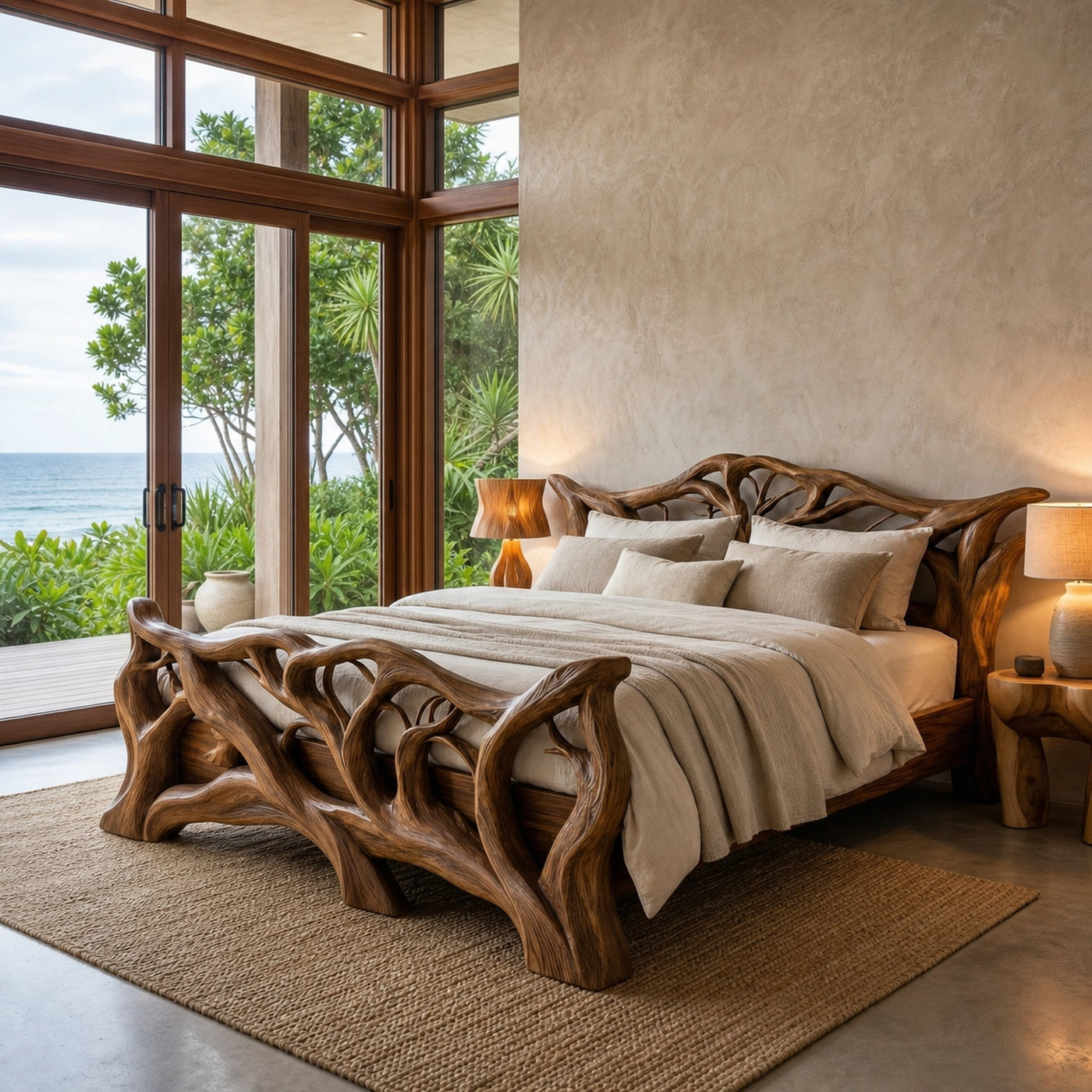 Minimal Organic Bed Frame Solid Wood Smooth Flowing Design Bedroom - product view 6