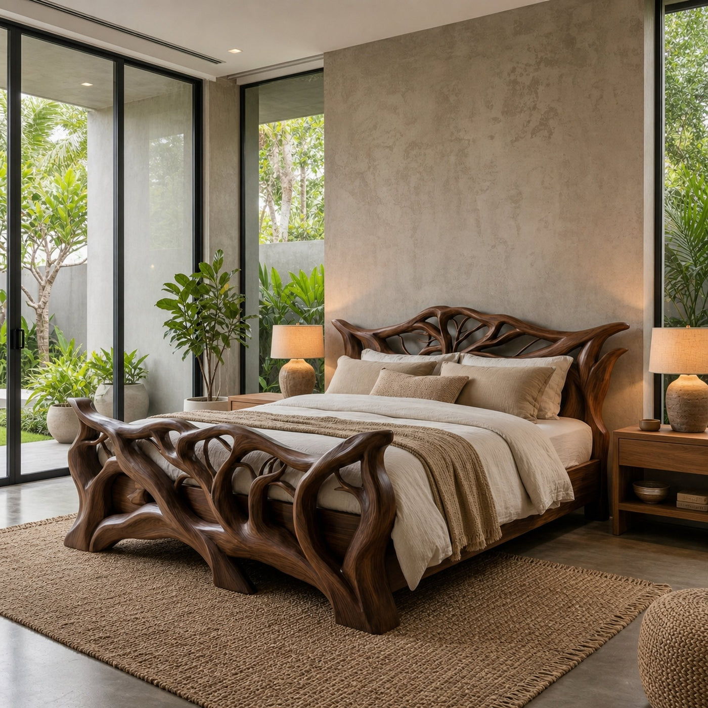 Minimal Organic Bed Frame Solid Wood Smooth Flowing Design Bedroom - product view 7