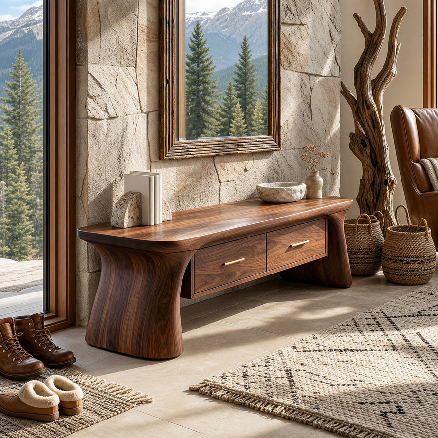 Minimalist Arched Base Bench For Foyer Interior Space