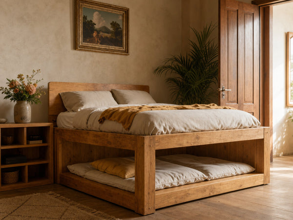 Minimalist Bed Frame With Built In Pet Sleeping Space For Bedroom