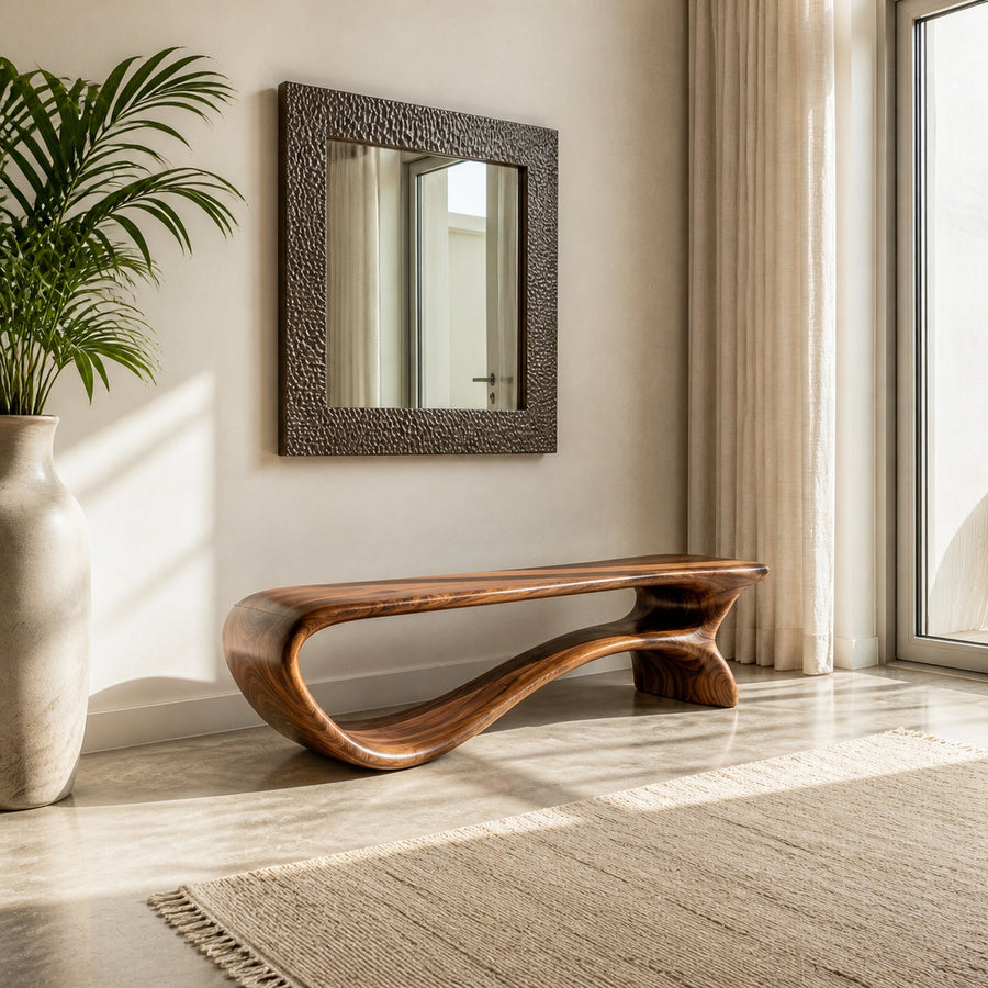 Minimalist Curved Natural Wood Bench For Living Room Decor