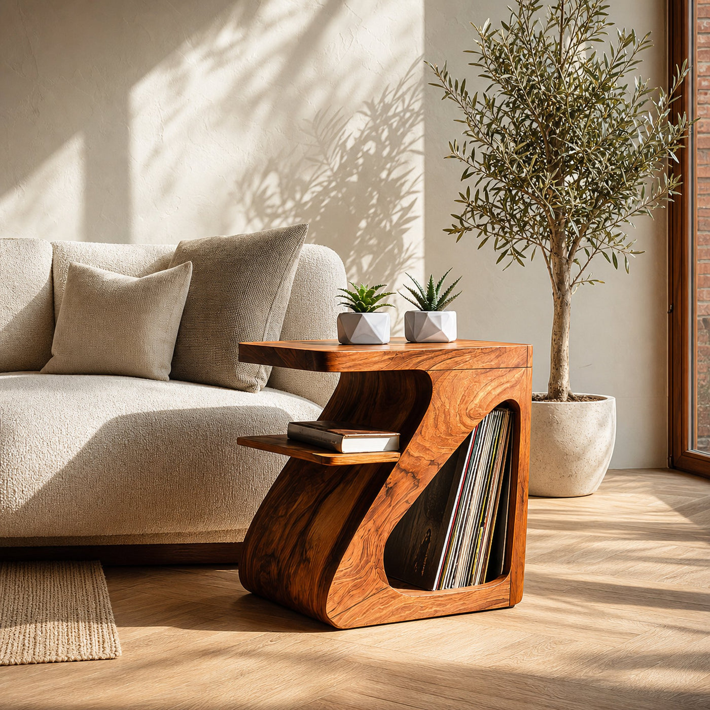 Minimalist Curved Wooden Side Table For Living Room - product view 6
