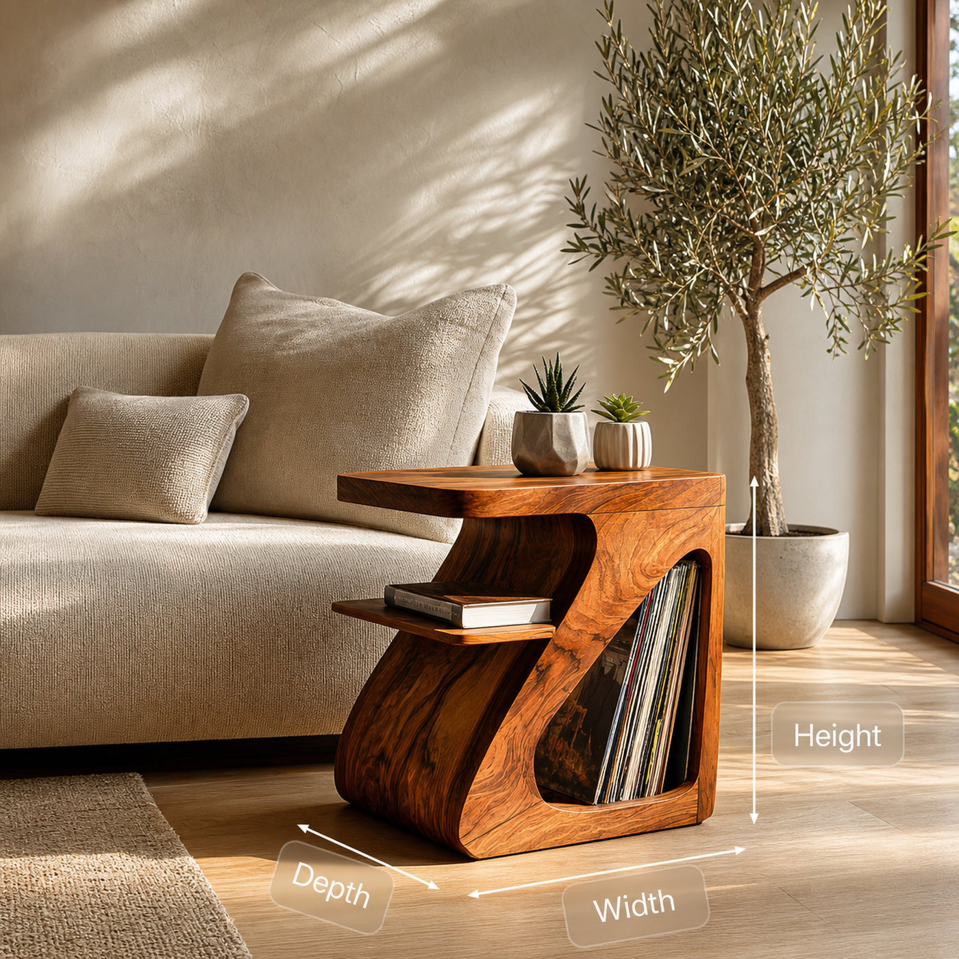 Minimalist Curved Wooden Side Table For Living Room - product view 7