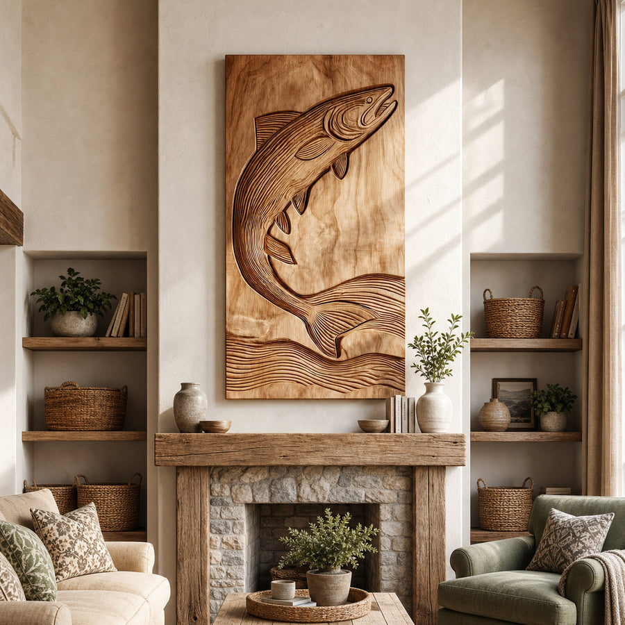 Minimalist Fish Wood Wall Sculpture For Rustic Farmhouse Home Decor