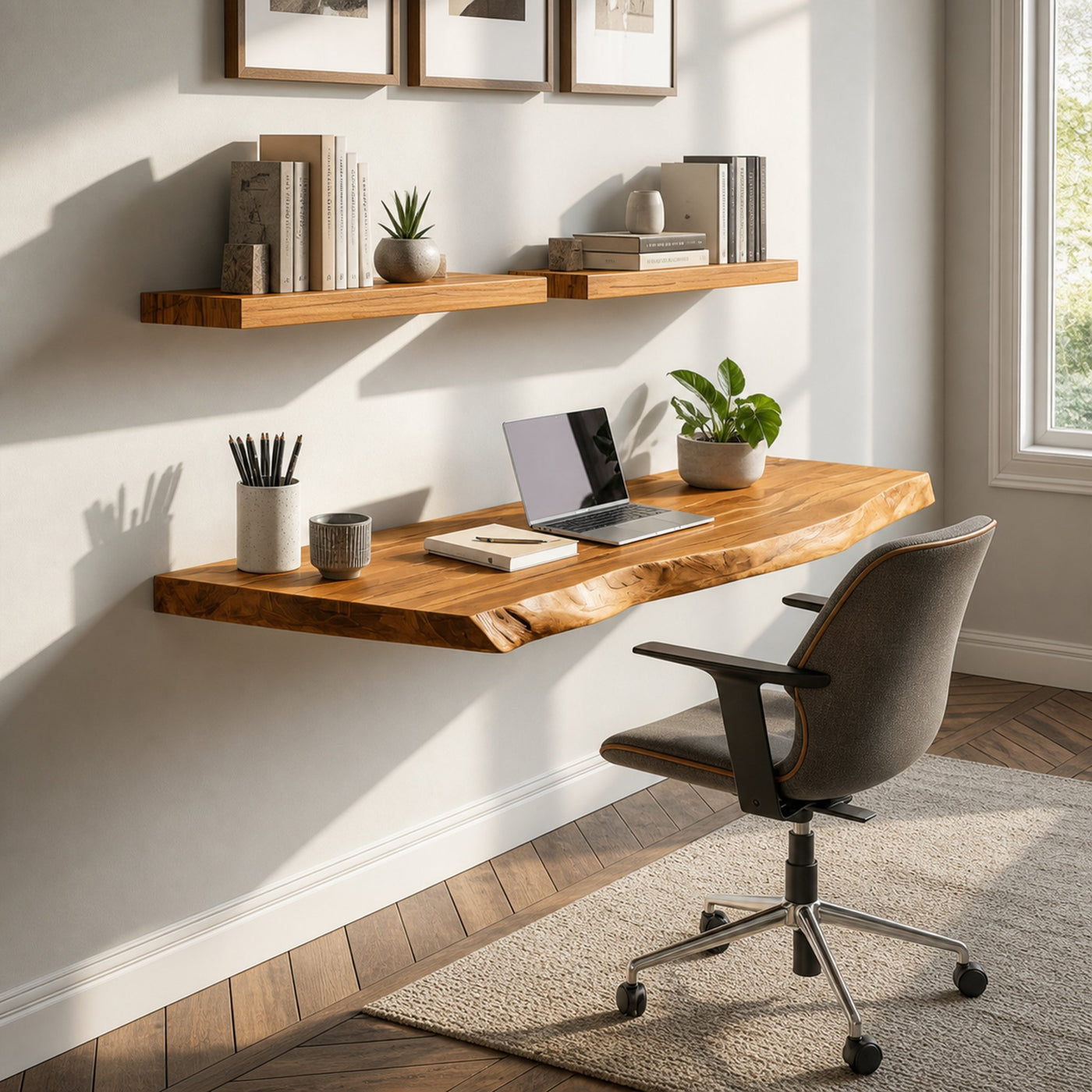 Minimalist Floating Live Edge Desk For Home Office - product view 6