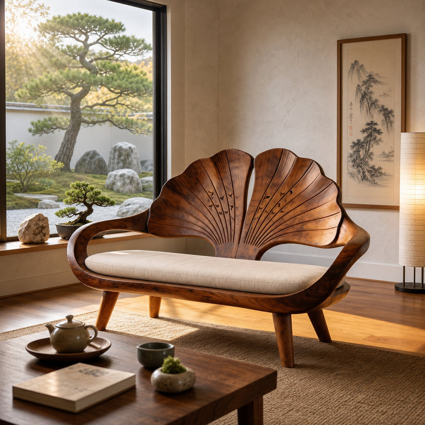Minimalist Ginkgo Leaf Back Bench For Reading Interior Area