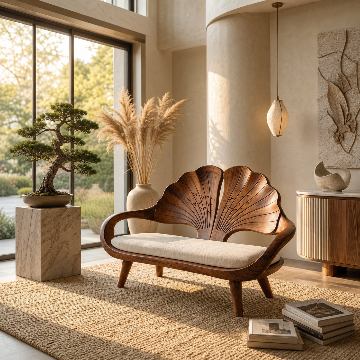 Minimalist Ginkgo Leaf Back Bench For Reading Interior Area - product view 6