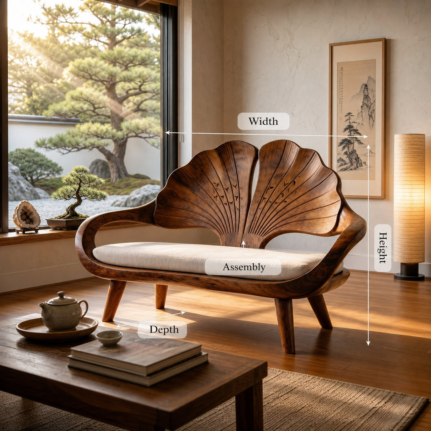 Minimalist Ginkgo Leaf Back Bench For Reading Interior Area - product view 8