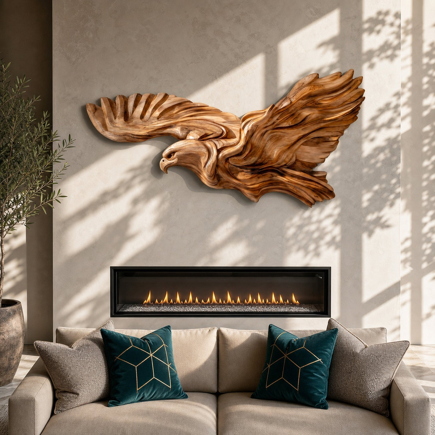 Minimalist Modern Eagle Wood Wall Art Fireplace Living Room Decor
