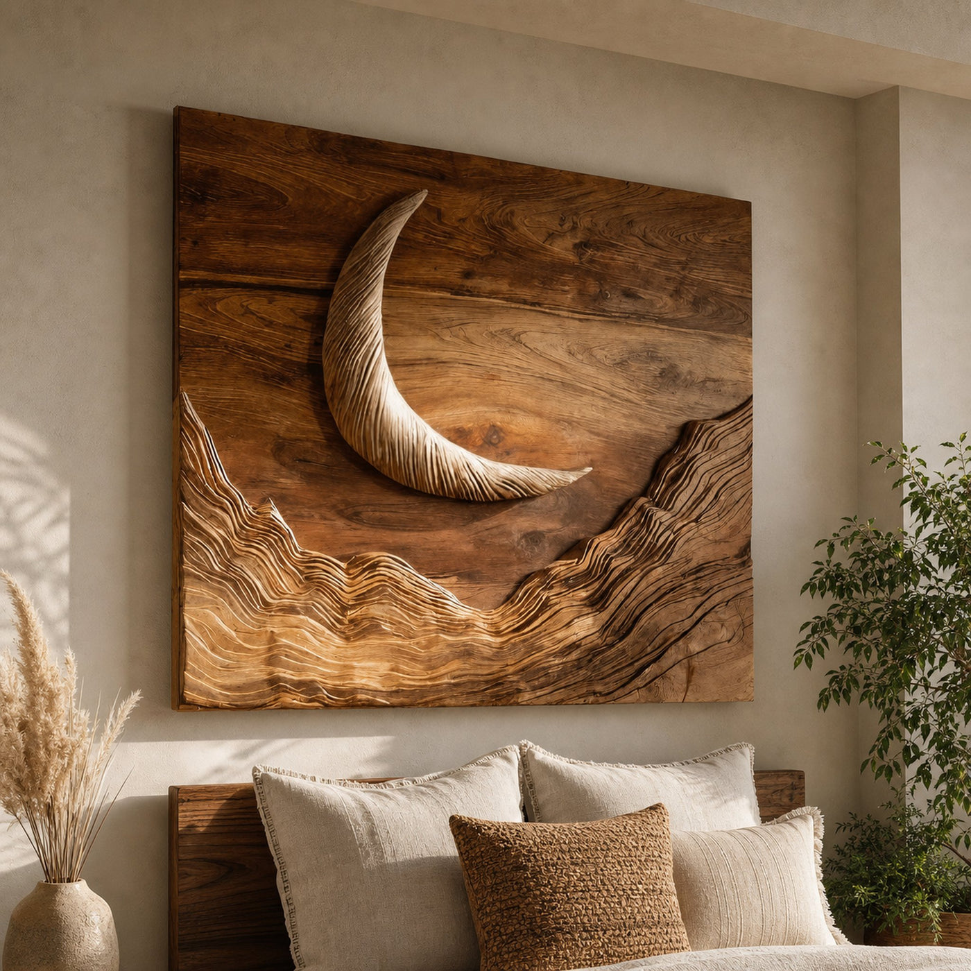 Minimalist Moon And Waves Wooden Wall Art For Home - product view 6