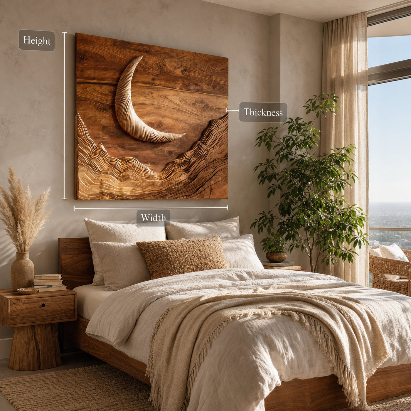 Minimalist Moon And Waves Wooden Wall Art For Home - product view 7