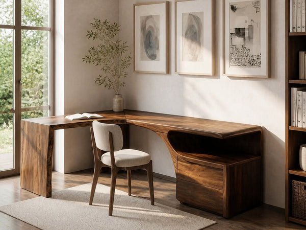 Minimalist Natural Wood L-Shaped Desk For Study Room