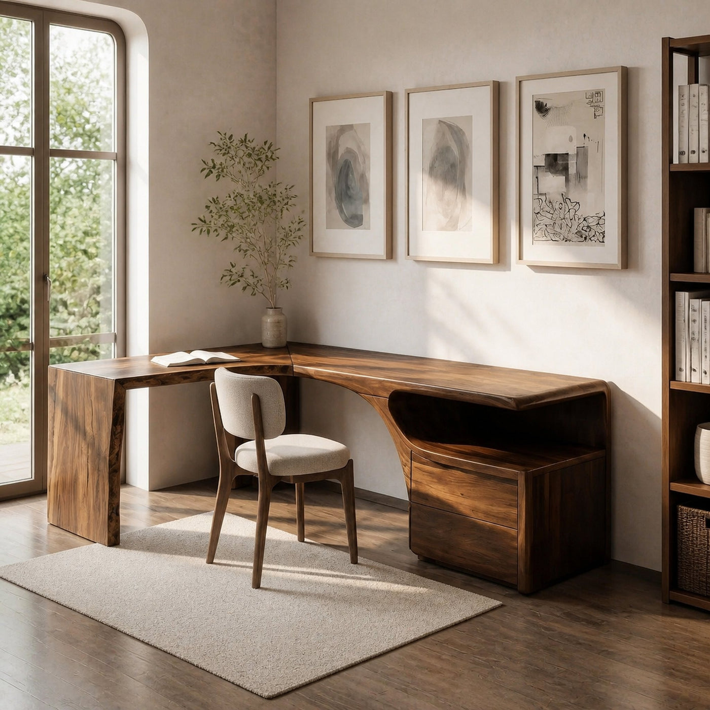 Minimalist Natural Wood L-Shaped Desk For Study Room