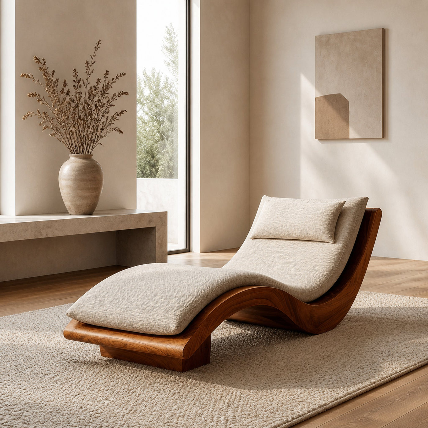 Minimalist Natural Wood Lounge Chair For Bedroom Decor
