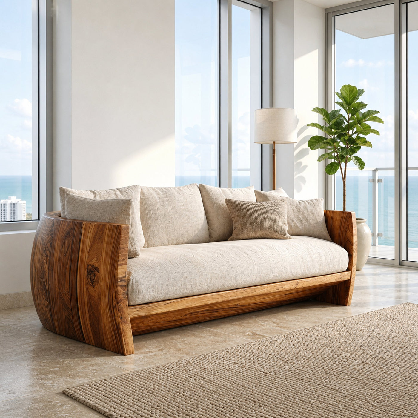 Minimalist Natural Wood Sofa For Living Room
