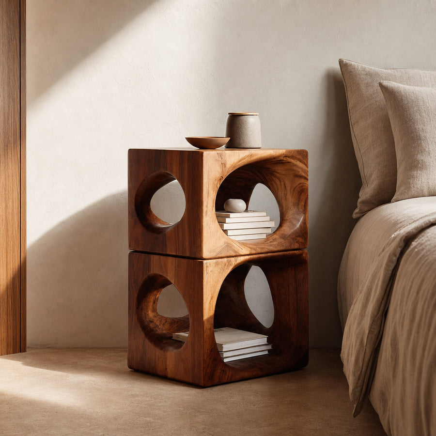 Minimalist Nightstand With Rounded Openings For Bedroom