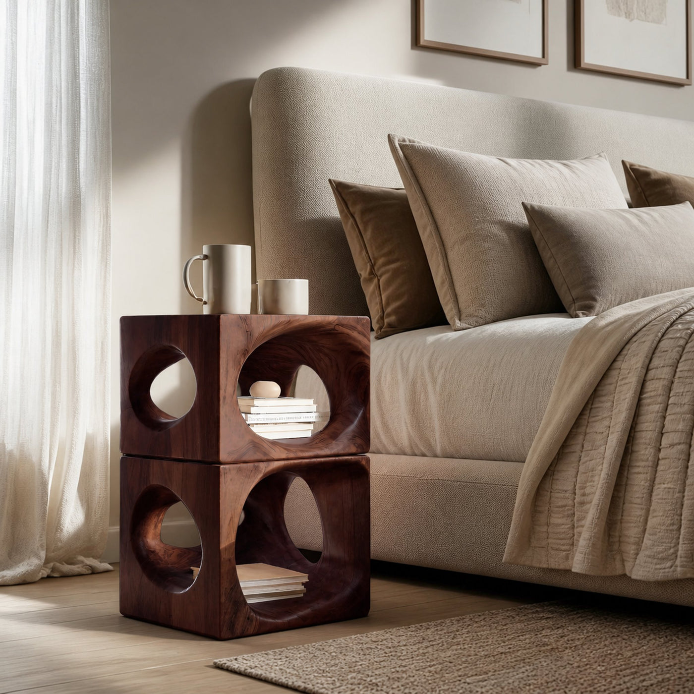 Minimalist Nightstand With Rounded Openings For Bedroom - product view 6