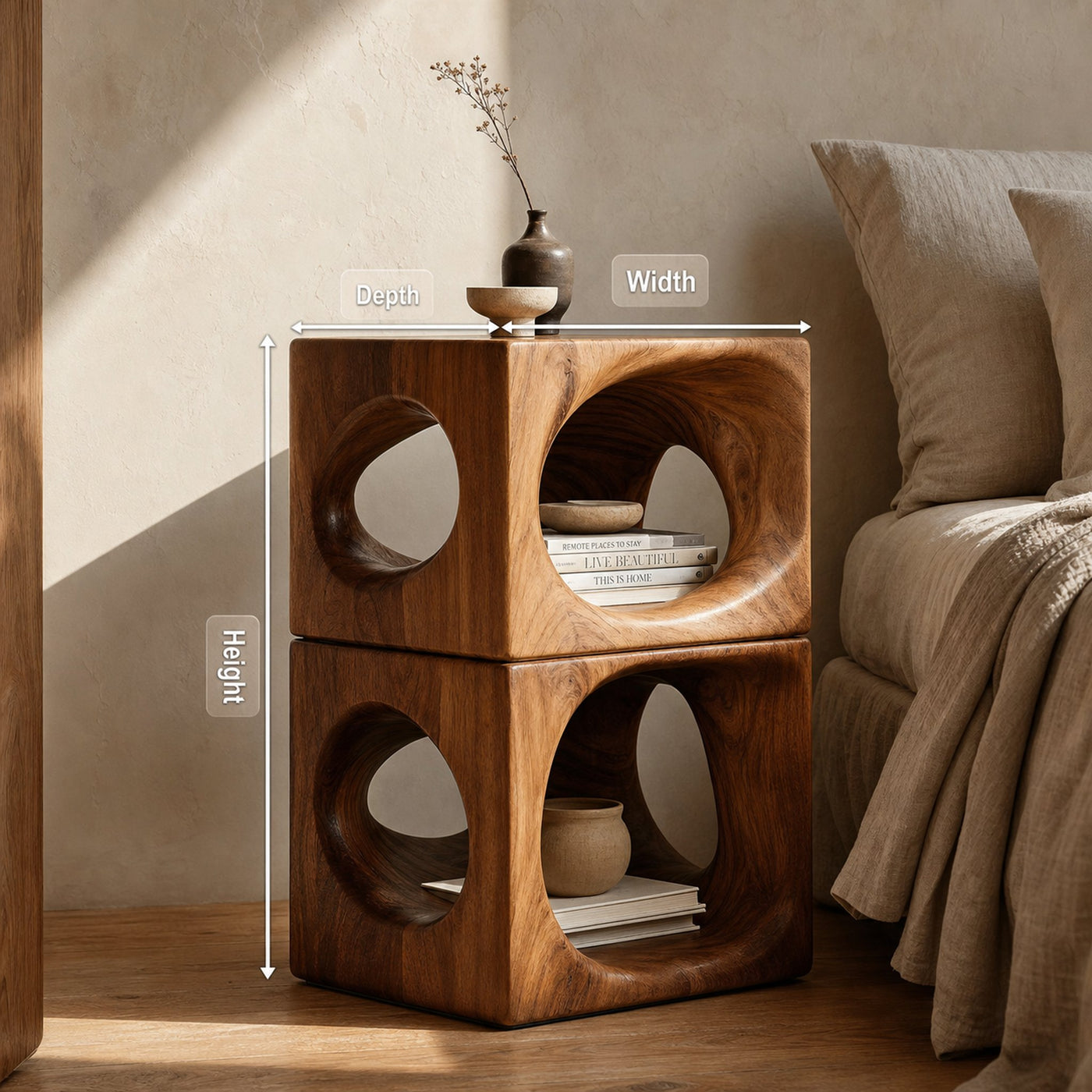 Minimalist Nightstand With Rounded Openings For Bedroom - product view 8