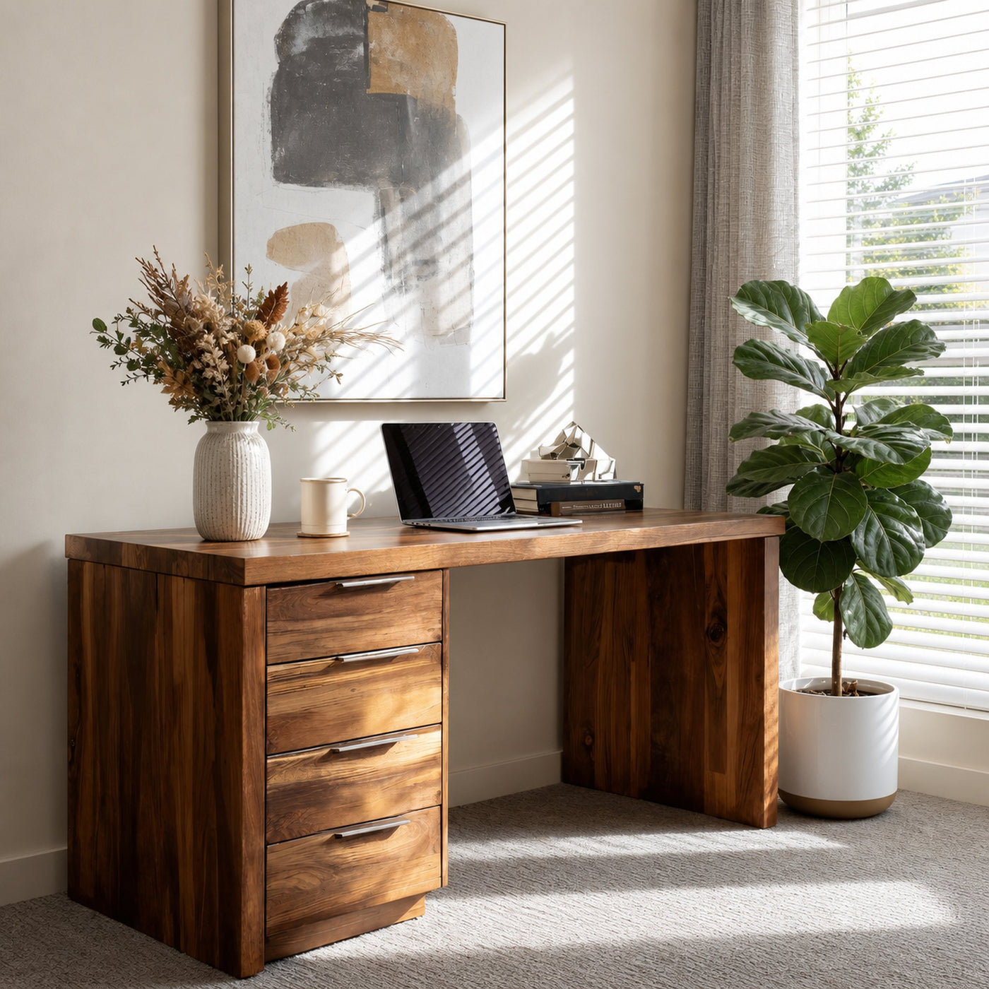 Minimalist Office Desk With Storage Drawers For Home Study
